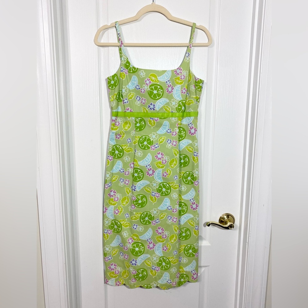 Vintage Lilly Pulitzer Citrus Floral Print Open Ribbon Tie Back Sundress Lime 4